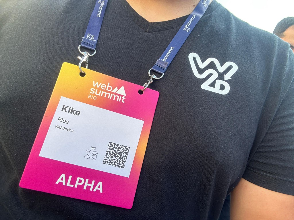 Wa2Desk en Web Summit Rio 2025 en Río de Janeiro, Brasil — credencial de asistente